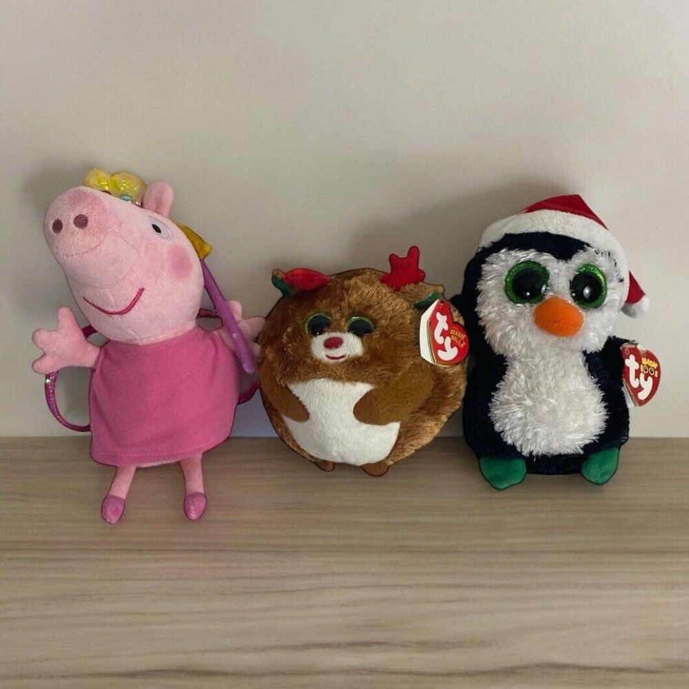 Ty Beanie Boo Lot of 3  Plush Christmas Princess Peppa, Igloo Hoofer Beanie Ball